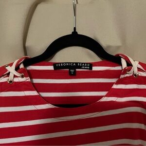 Veronica Beard Red and White Striped Midi Dress Raglan Short Sleeve